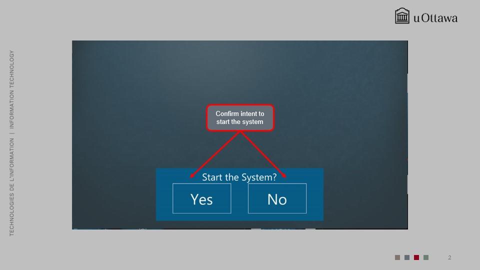  Confirmation screen asking whether to start the system, with Yes and No options.