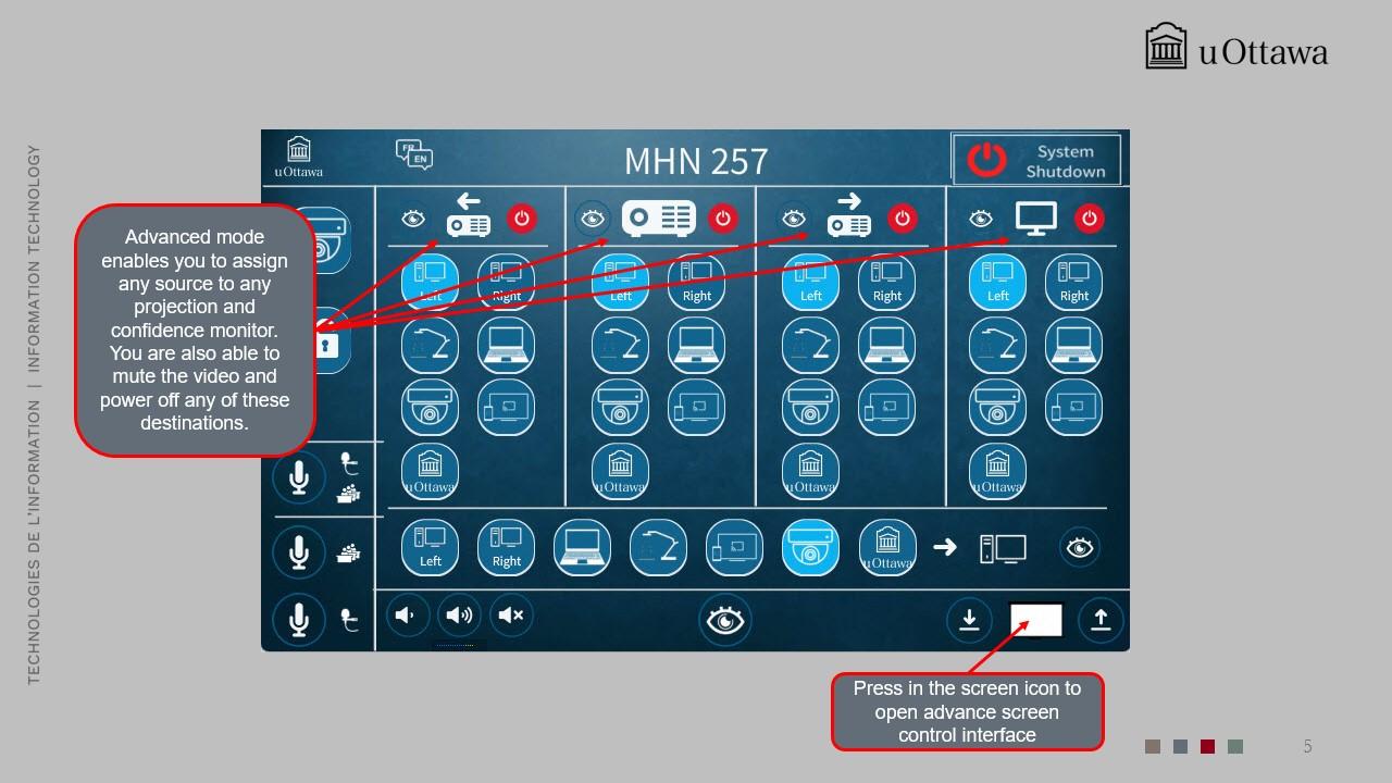 Advanced mode interface allowing assignment of any source to any projection interface.