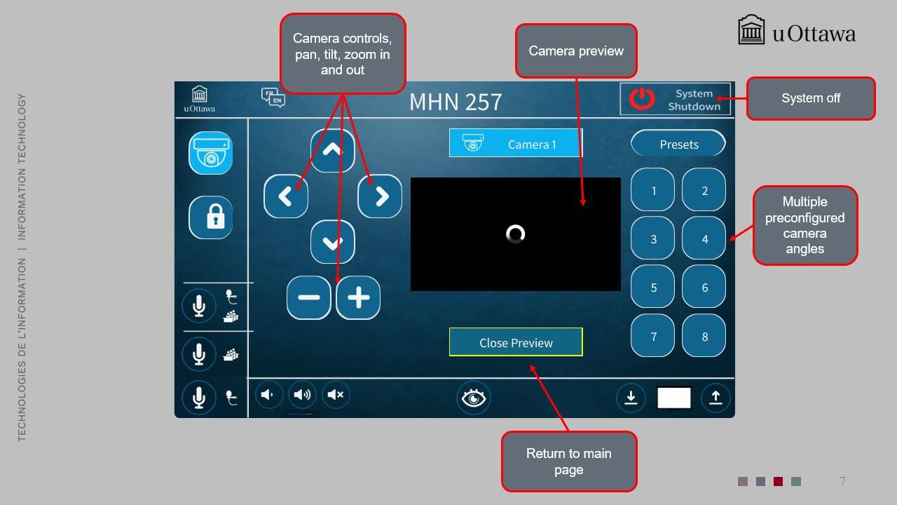 Camera controls including zoom, preview, and return to main page.