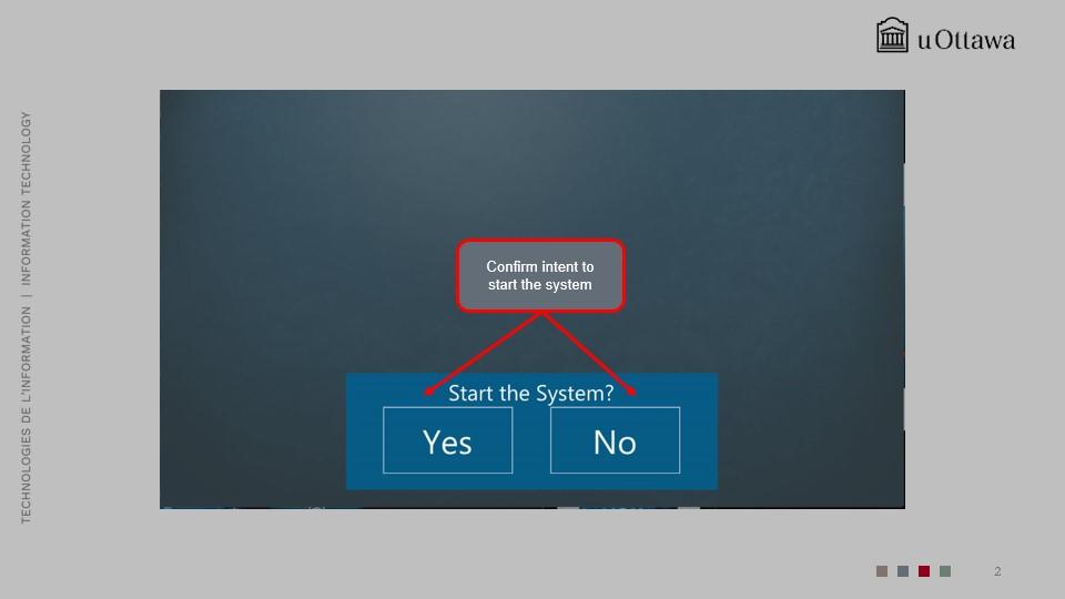  Confirmation screen asking whether to start the system, with Yes and No options.