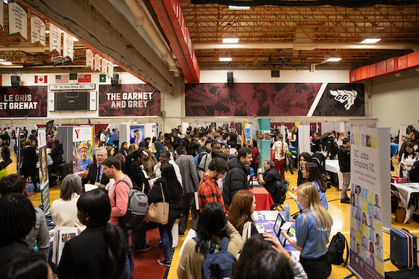 Career Week Expo booths with students