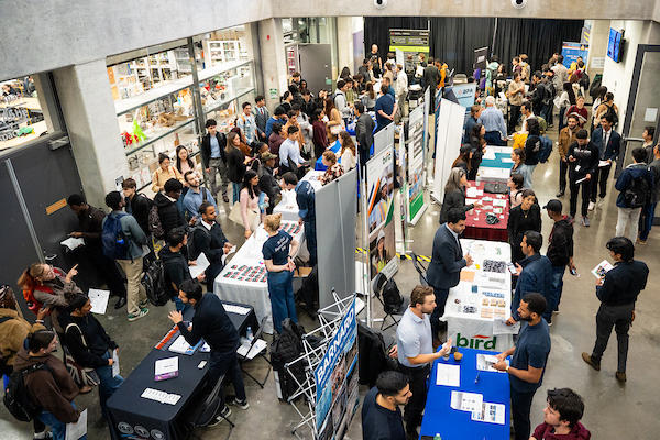 STEM Career Fair booths and students