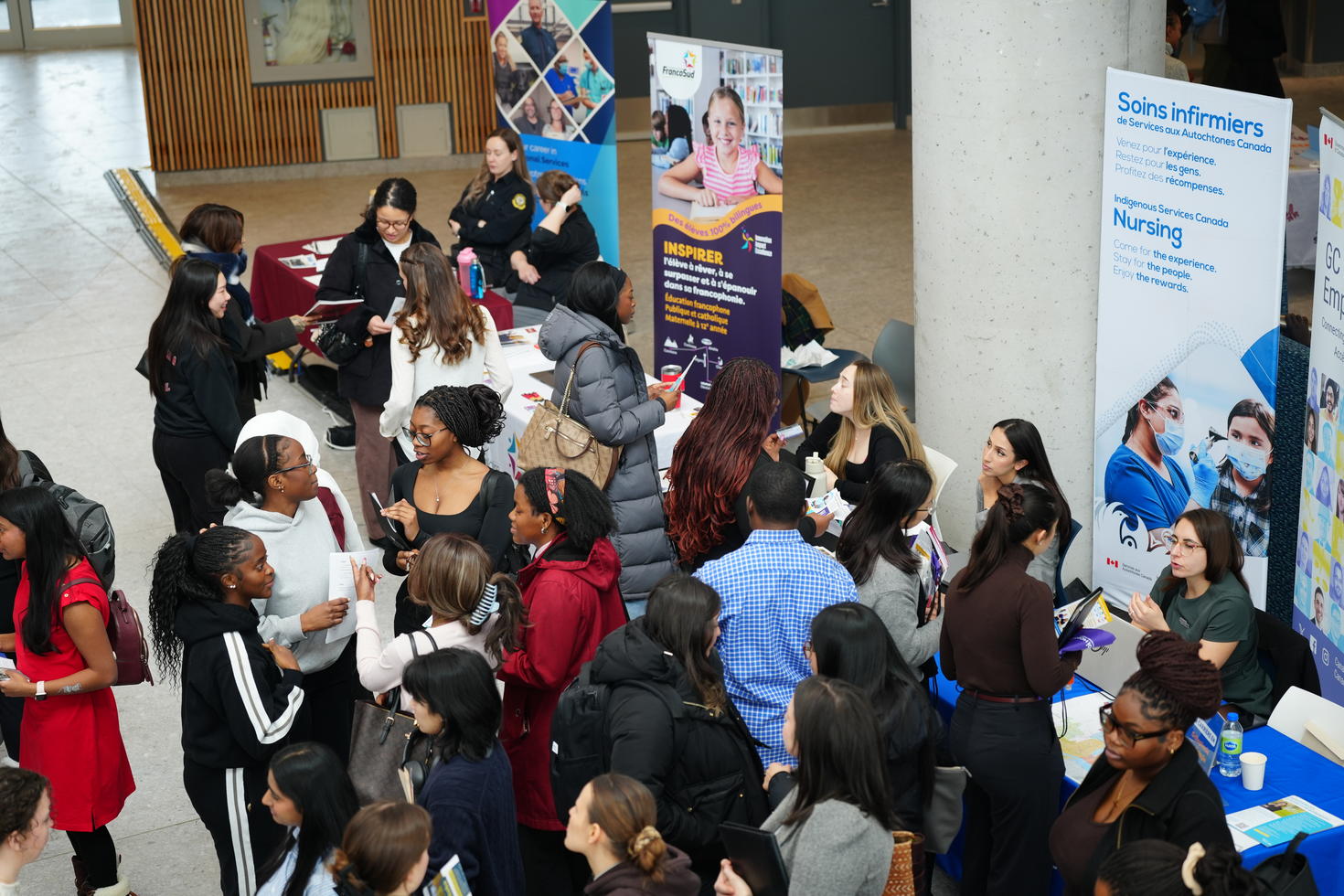 Health Science Career Fair booths with students