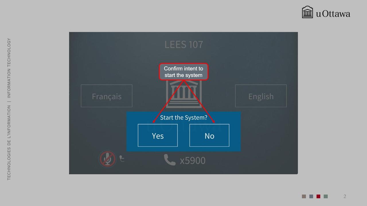 Control panel display with language selection options (English and French)