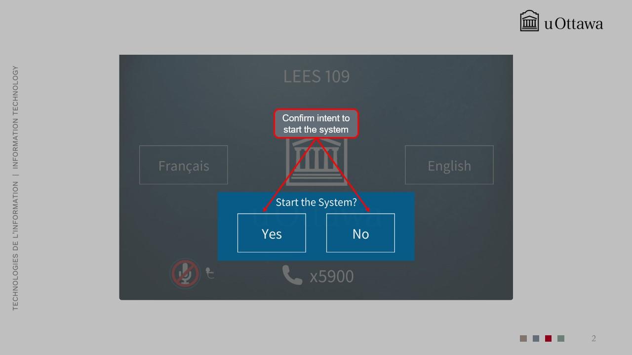 Control panel display with language selection options (English and French)
