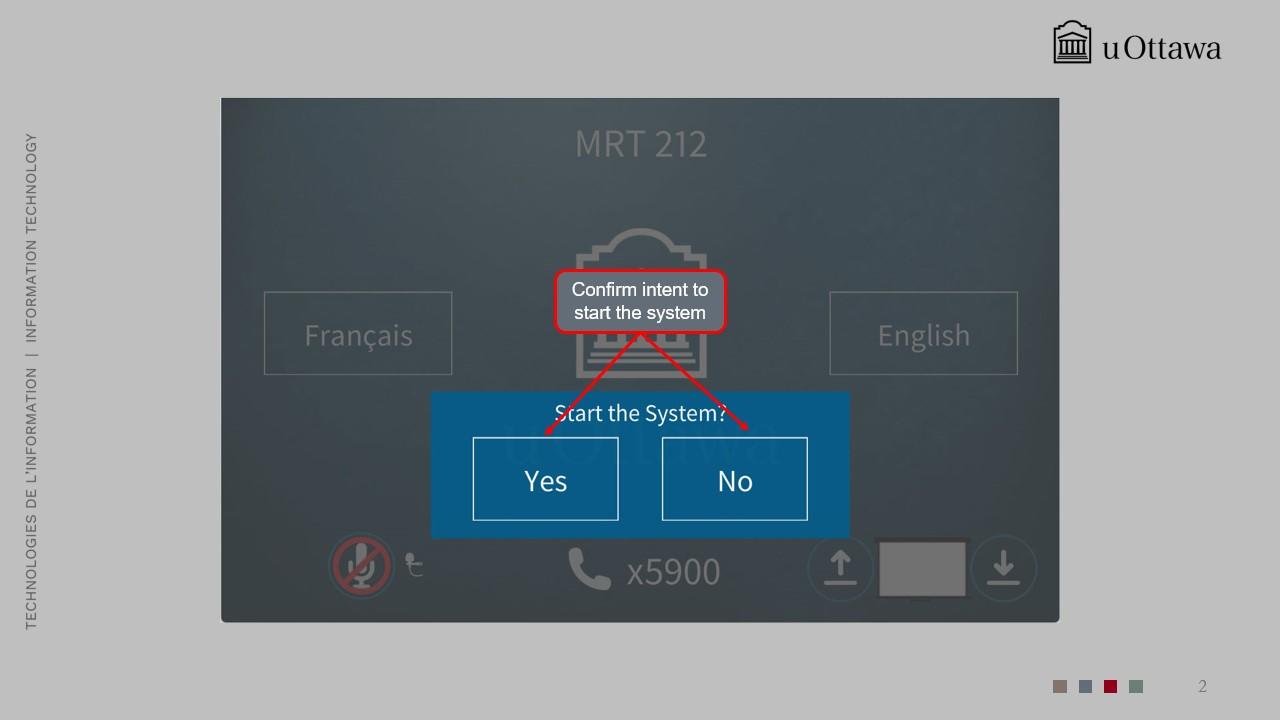 Control panel display with language selection options (English and French)