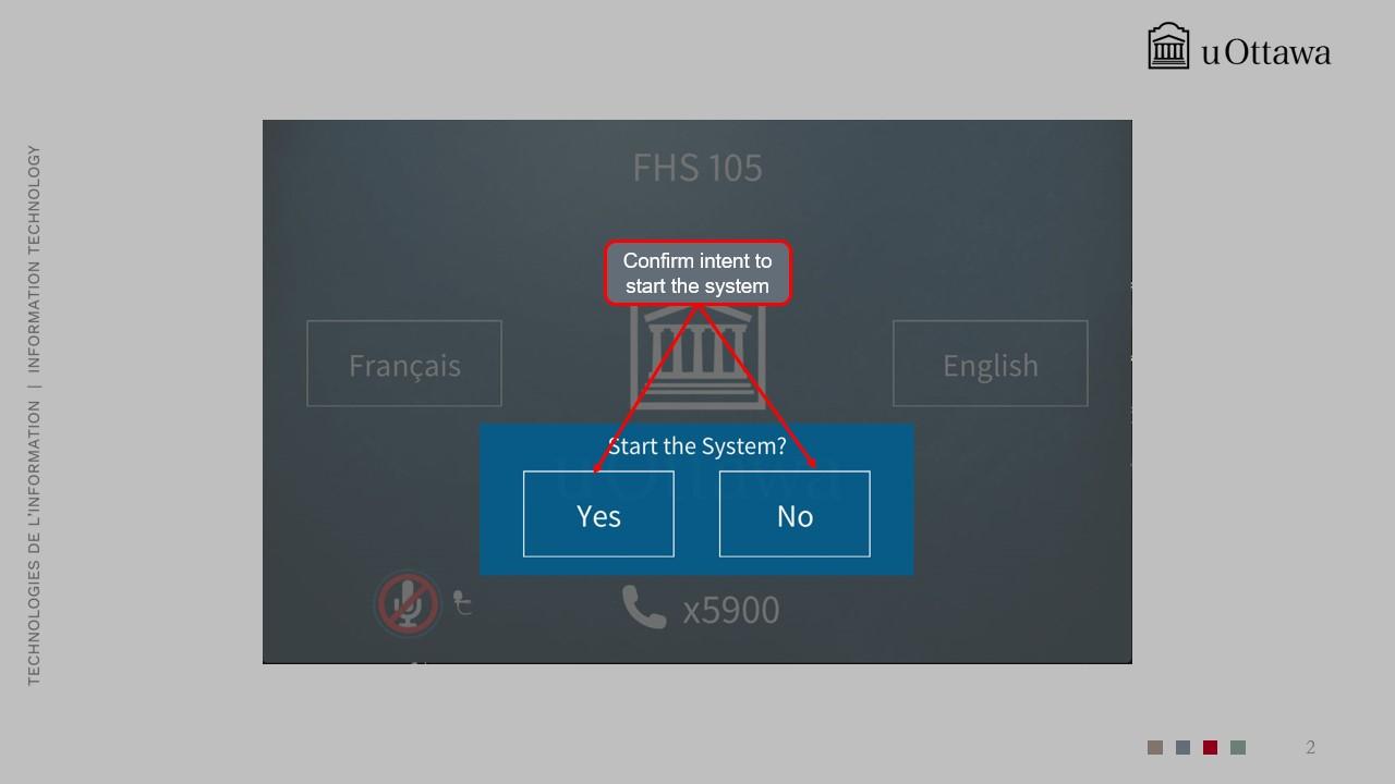 Control panel display with language selection options (English and French)