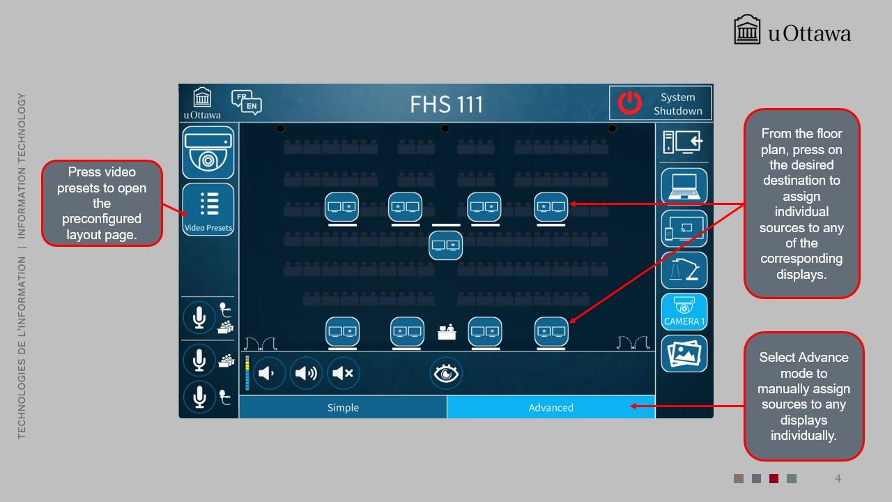 Main AV control panel interface with icons for projector, LCD, volume, and source selection.