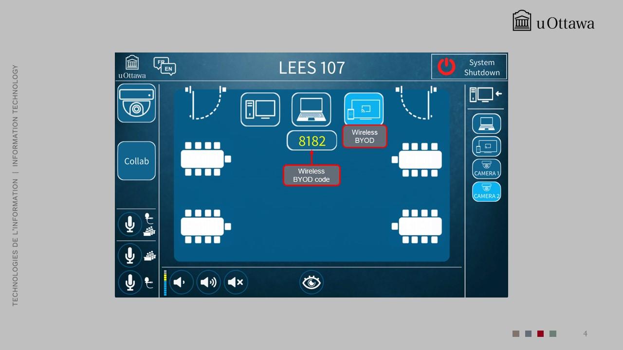 Main AV control panel interface with icons for projector, LCD, volume, and source selection.