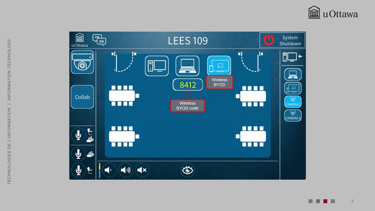 Main AV control panel interface with icons for projector, LCD, volume, and source selection.