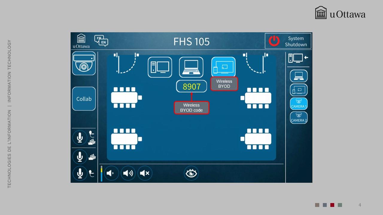 Main AV control panel interface with icons for projector, LCD, volume, and source selection.