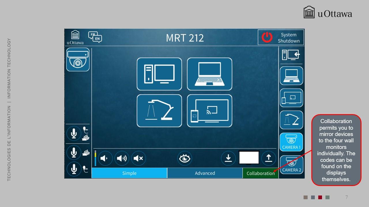 Camera control screen with pan, tilt, zoom controls and presets
