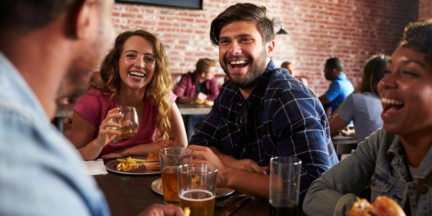 People are laughing together.