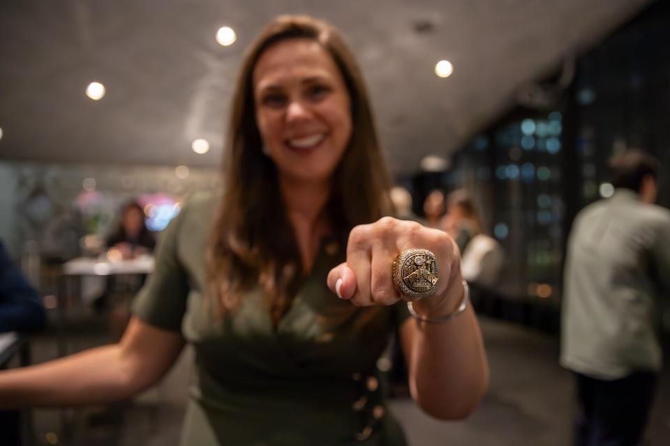 Dawn Smyth poses with NBA championship ring
