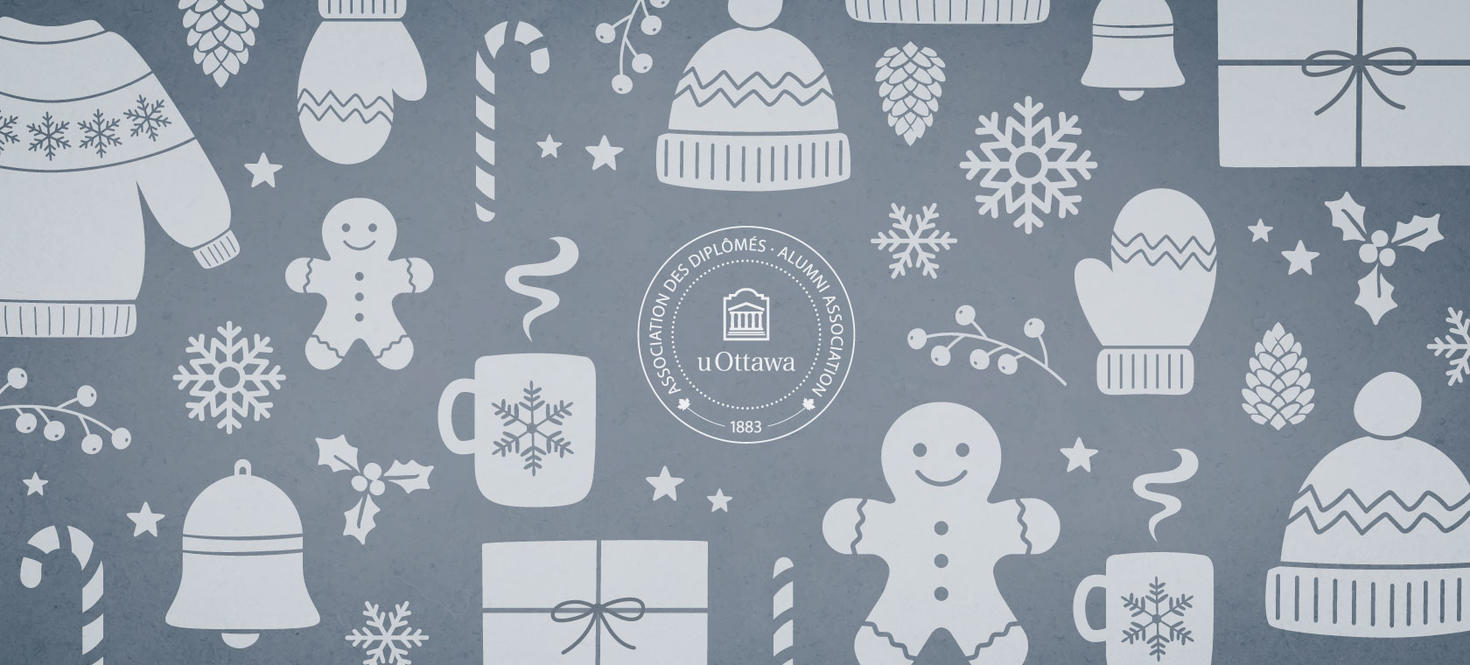 Gingerbread, snowflakes, mugs, and warm clothes on a grey background