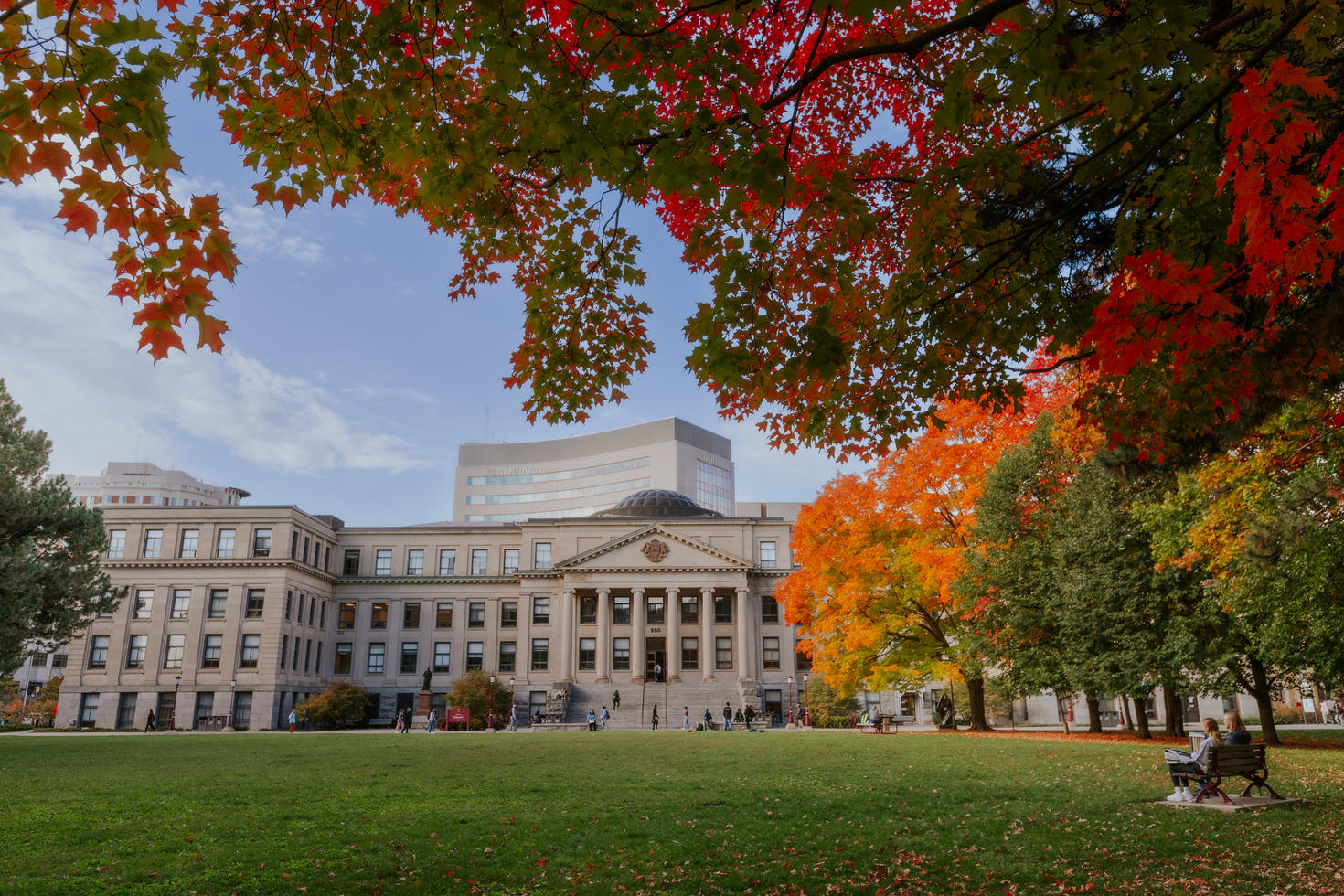A photo of Tabaret Hall at the University of Ottawa, in autumn.