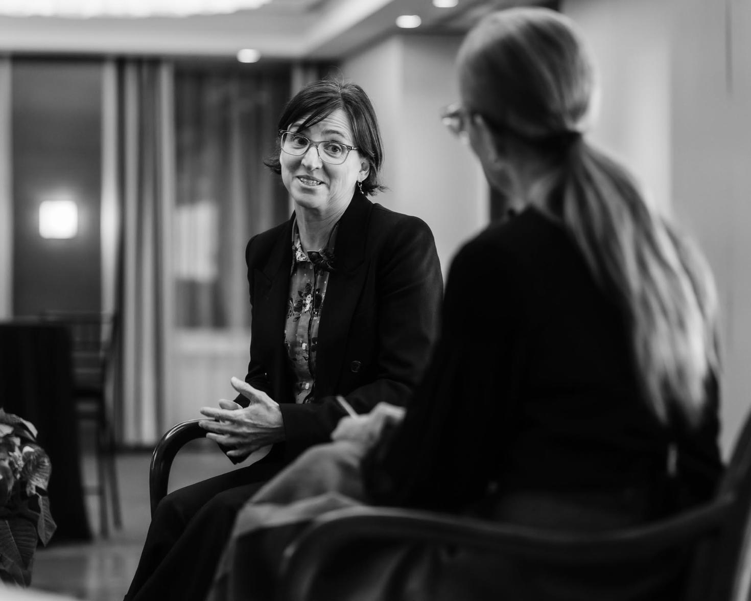 Marie-Eve speaks with alumni