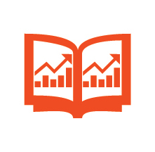 Icône de livre avec graphique boursier avec courbe ascendante
