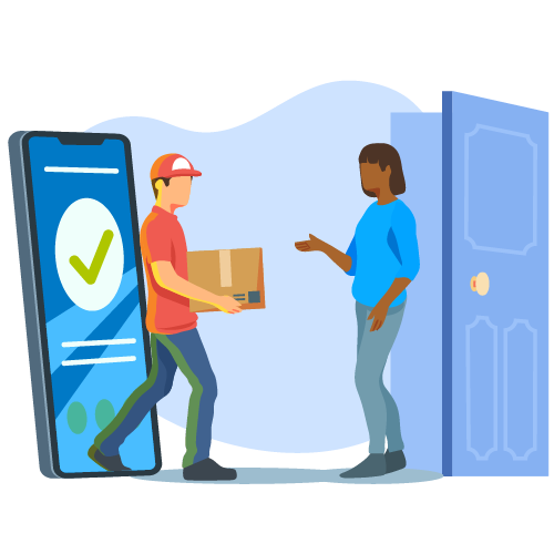 Illustration d'une personne recevant un colis à domicile.