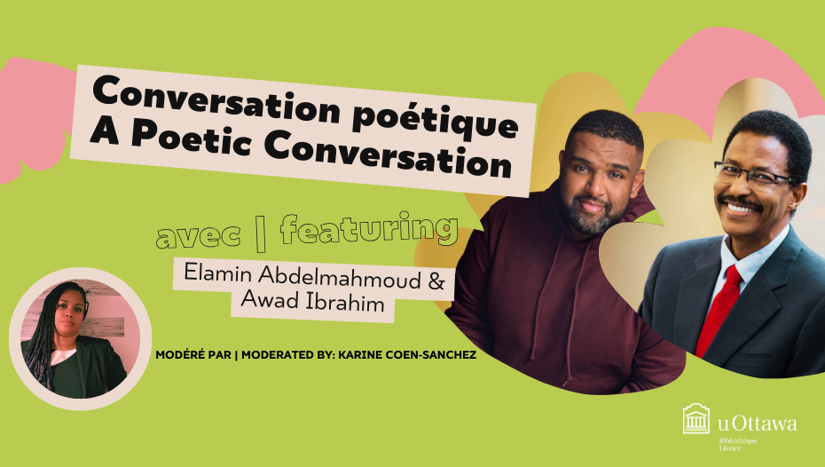 Affiche de Conversation poétique avec la photo de Elamin Abdelmahmoud, Awad Ibrahim et Karine Coen-Sanchez