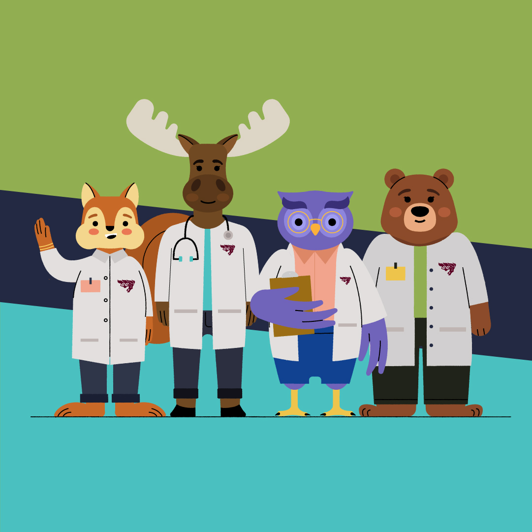 Animals dressed in doctors.
