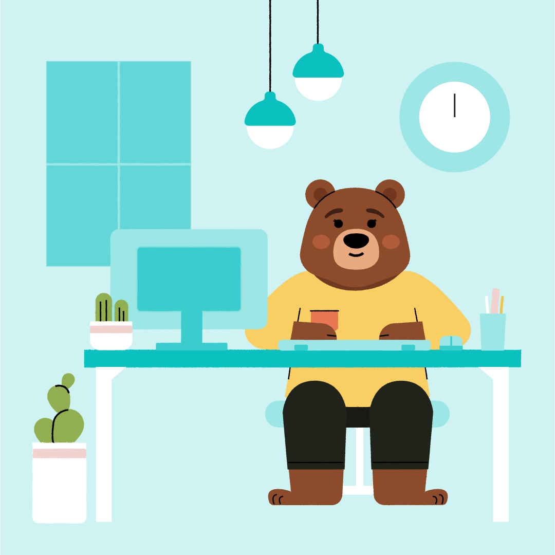 bear sitting at desk