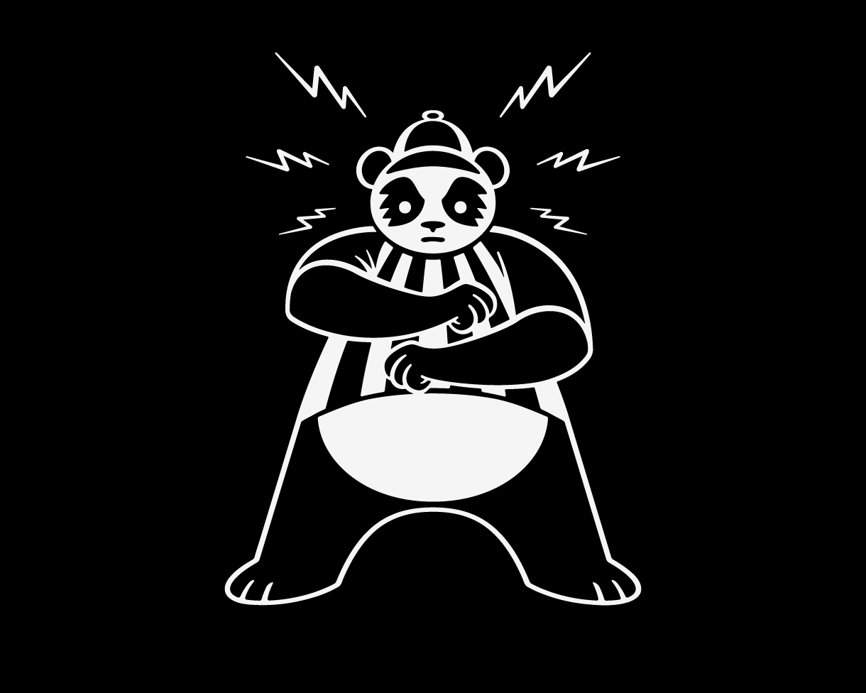 Cartoon panda referee signaling illegal procedure