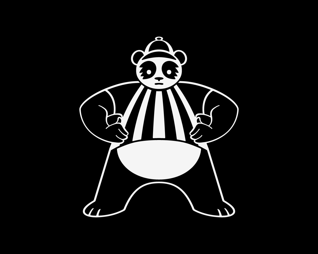 Cartoon panda referee signaling an offside