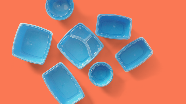 scattered reusable containers