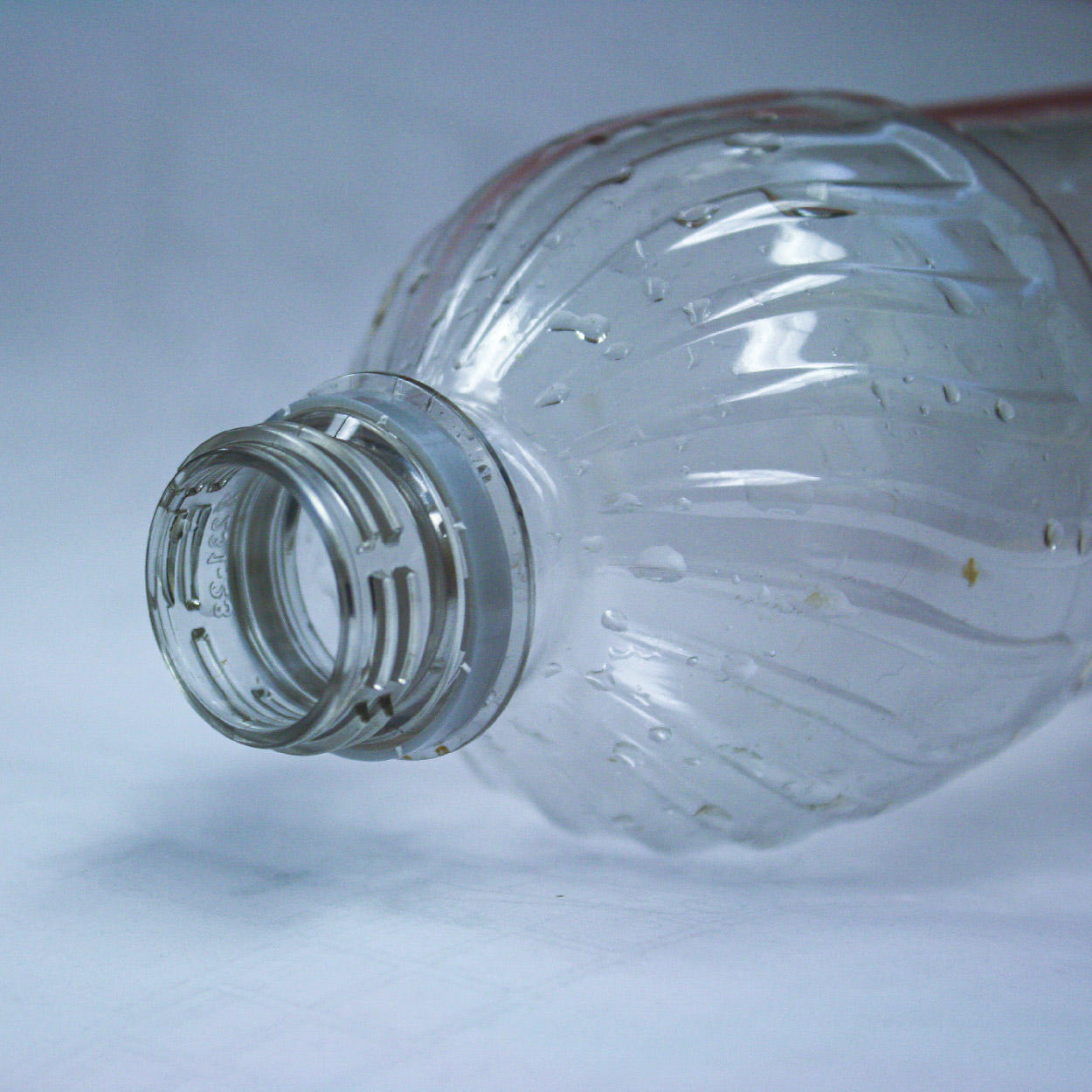 An empty plastic water bottle