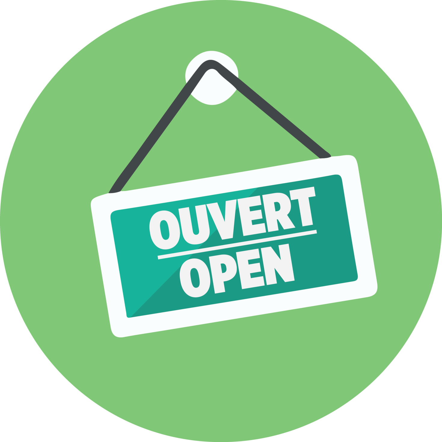 icon of an open/ouvert sign hanging