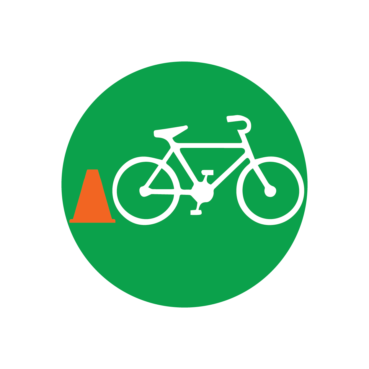 a construction pilon next to a bike icon
