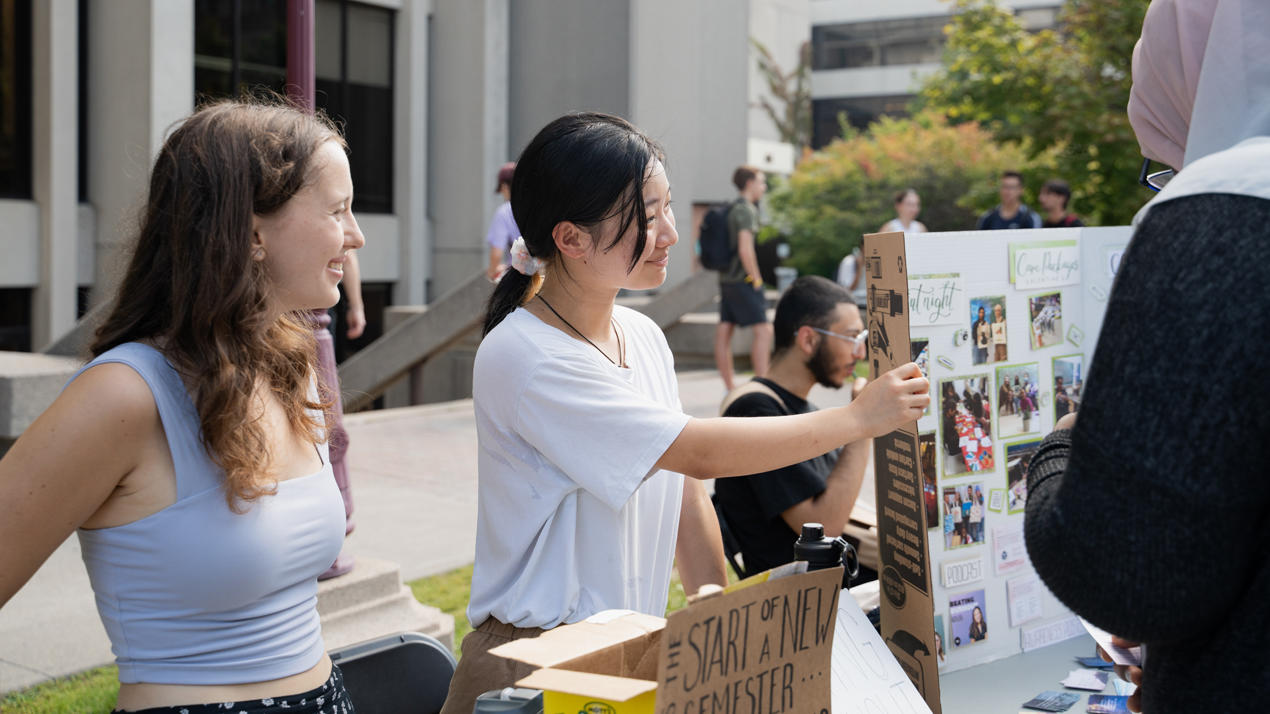 Students talking.