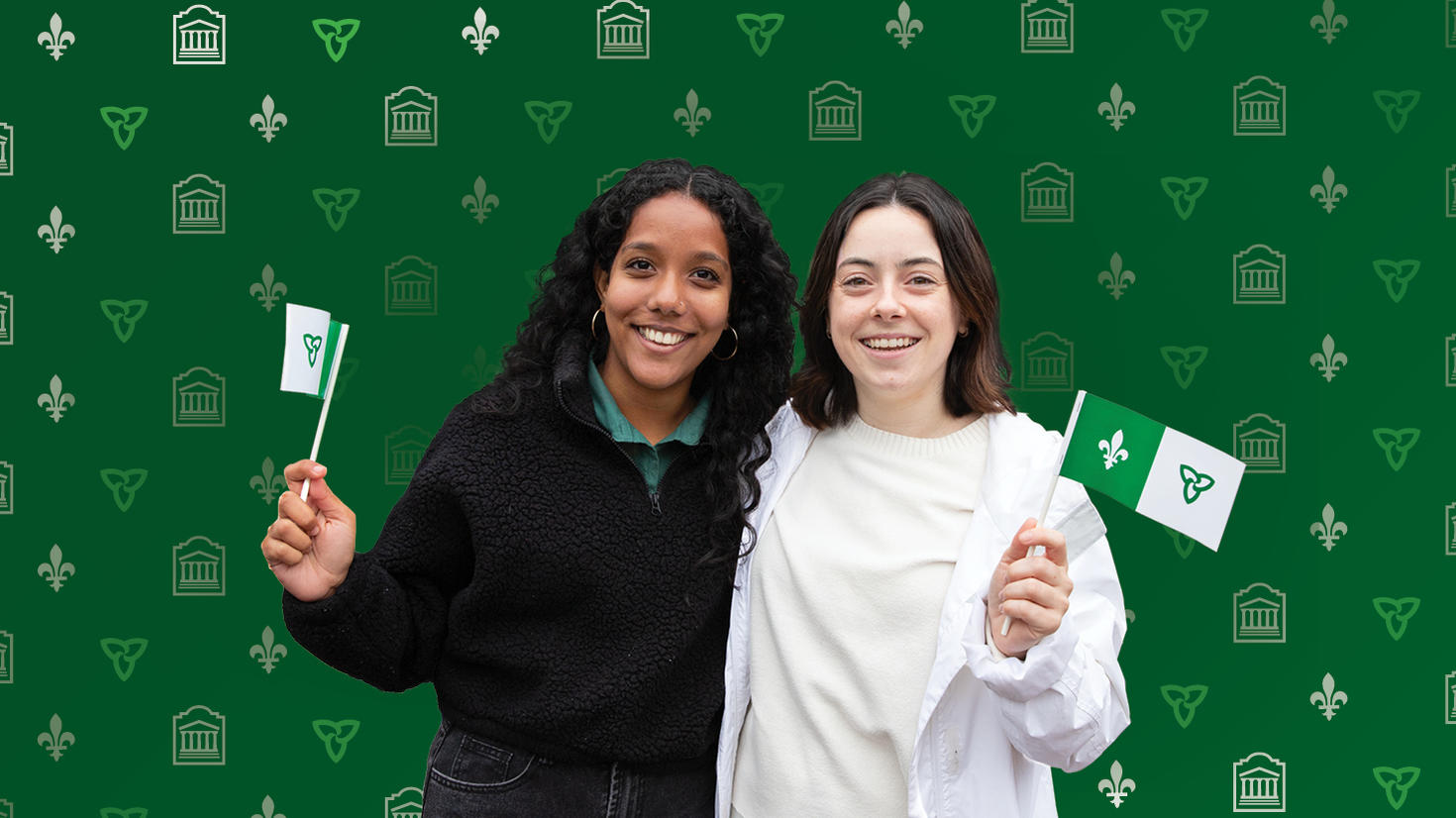 Students at Franco-Ontarian day holding a Franco-Ontarian flag