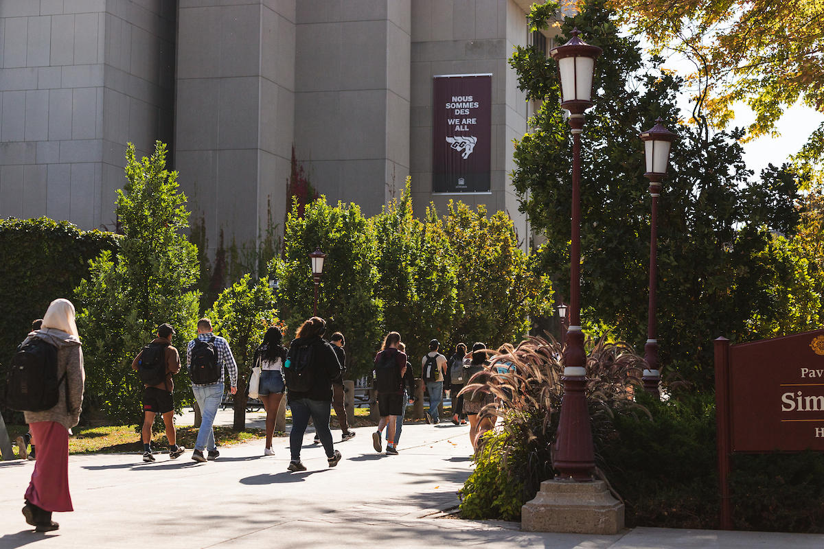 Students walking on campus 