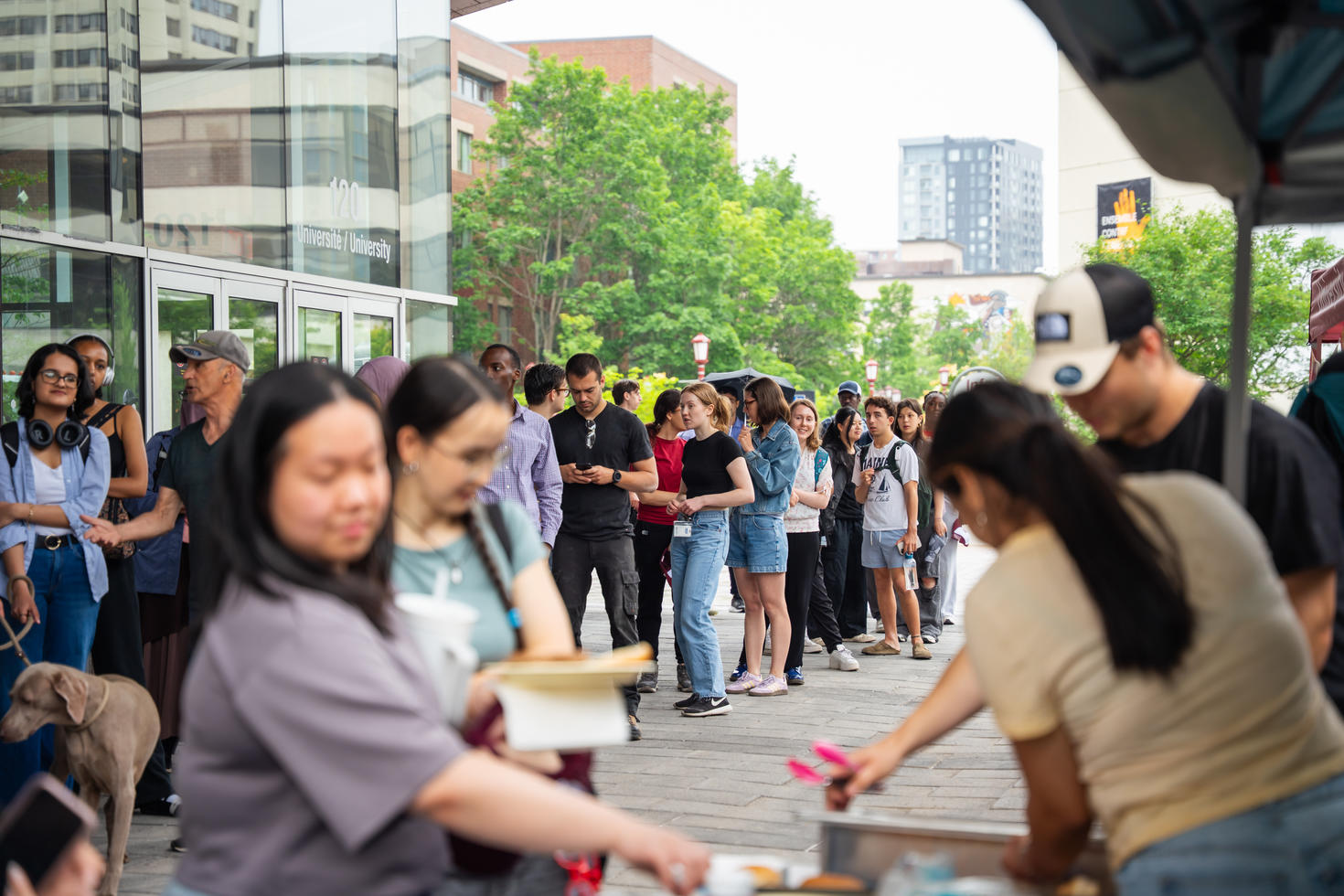 Students in line for food