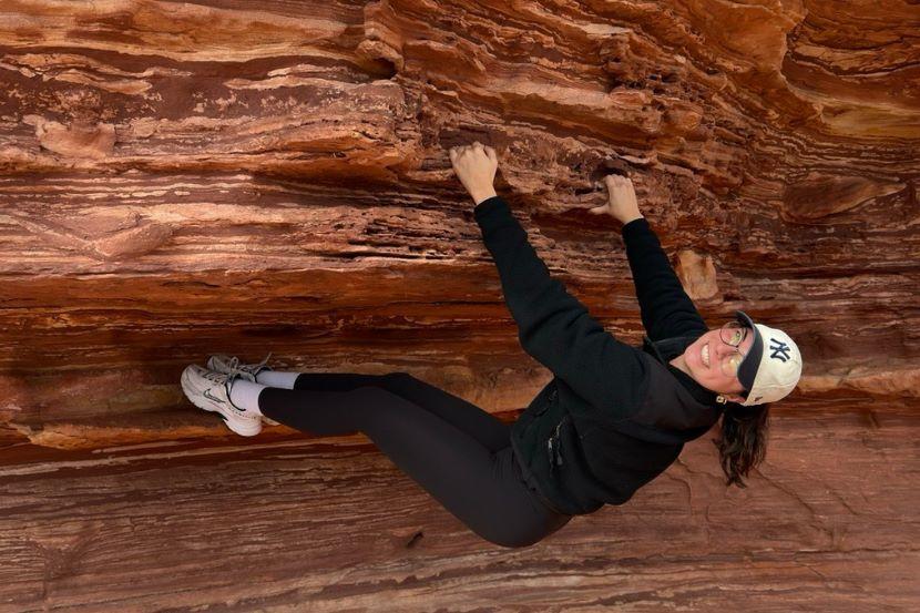 Emma Champagne rock-climbing in Australia.