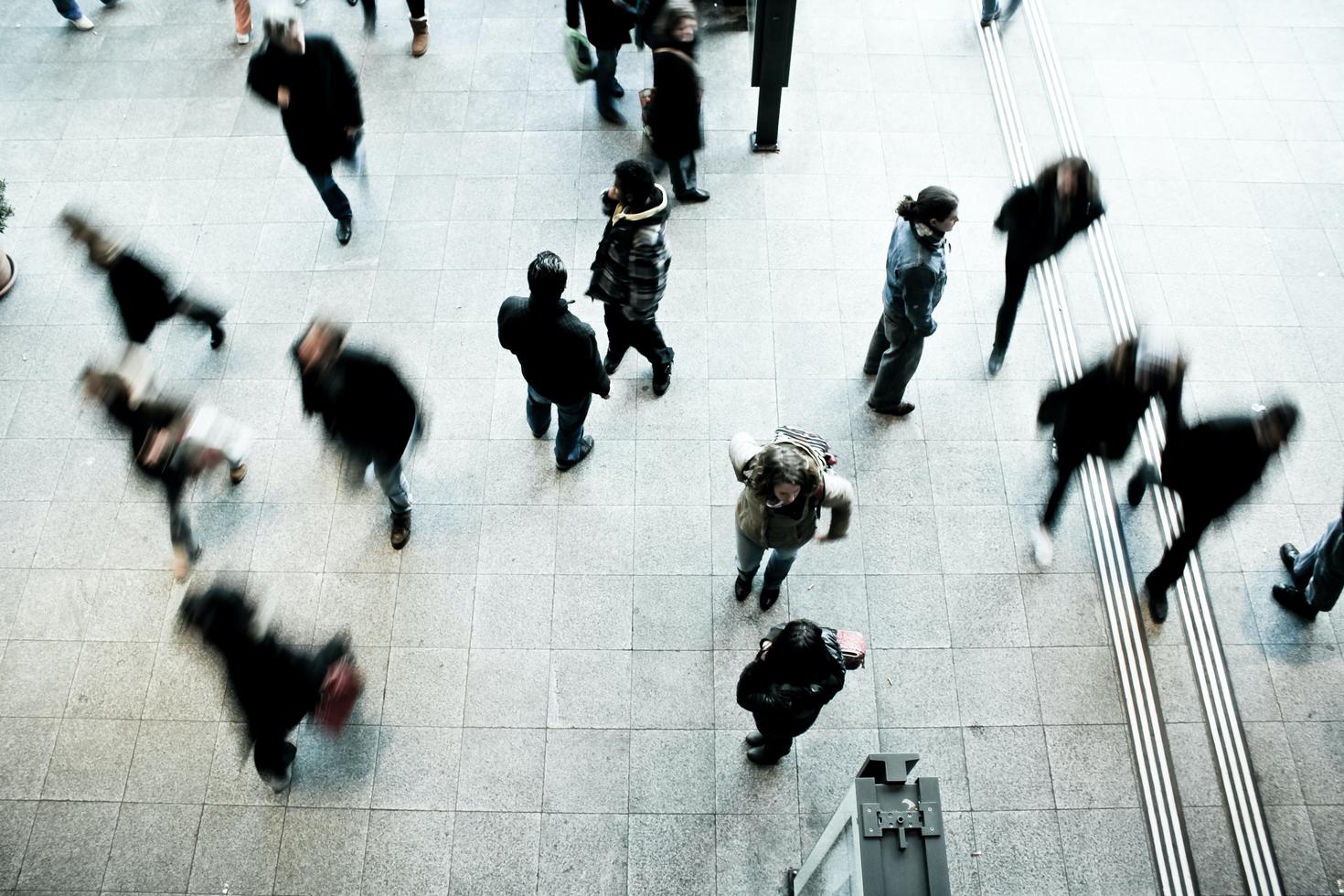 Crowd walking outside