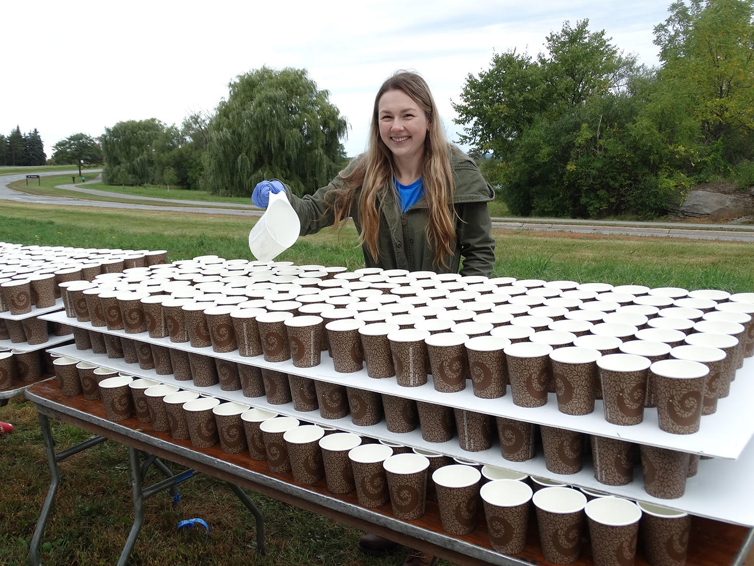 student volunteering at a race