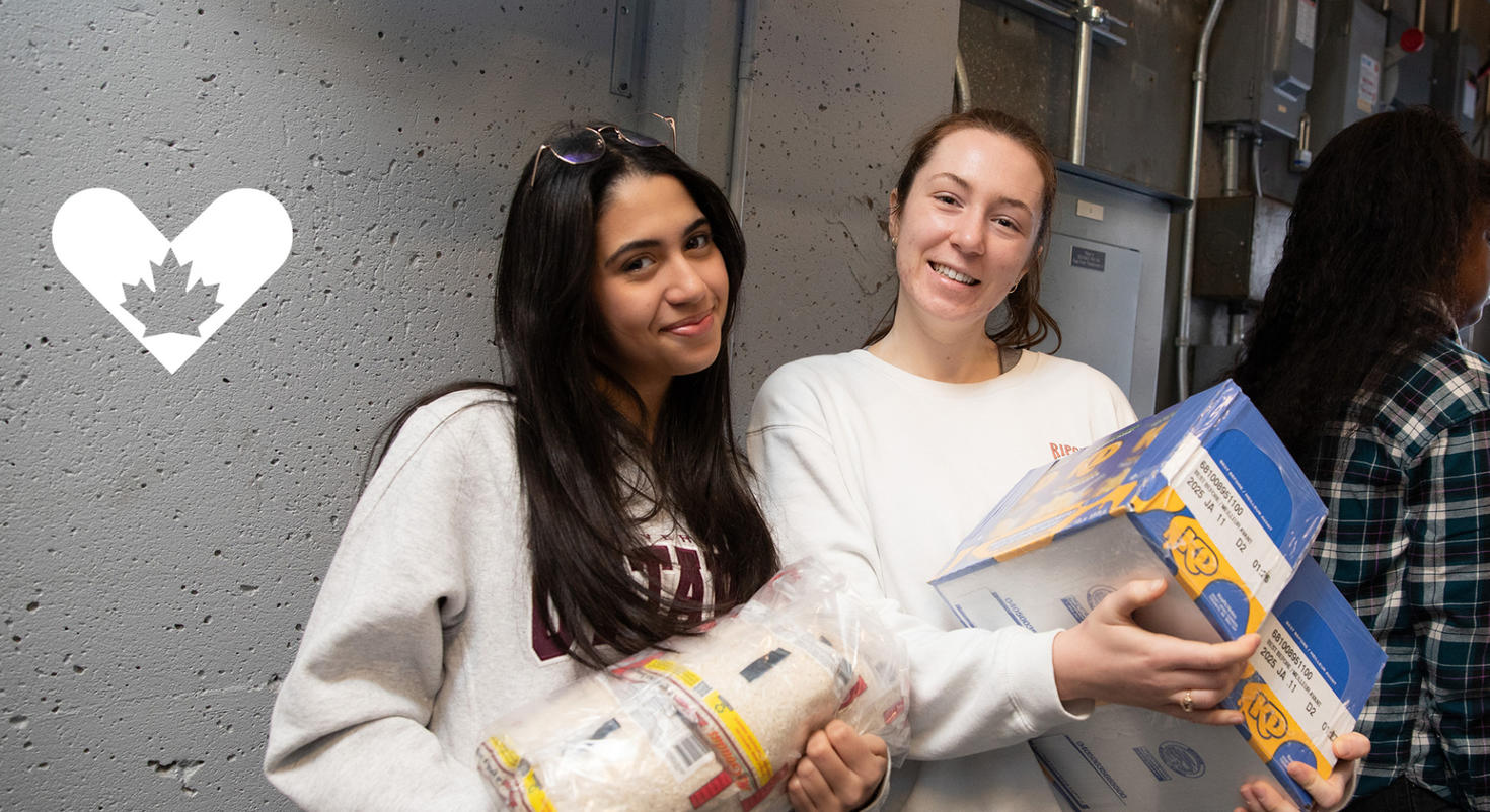 students working at the food bank