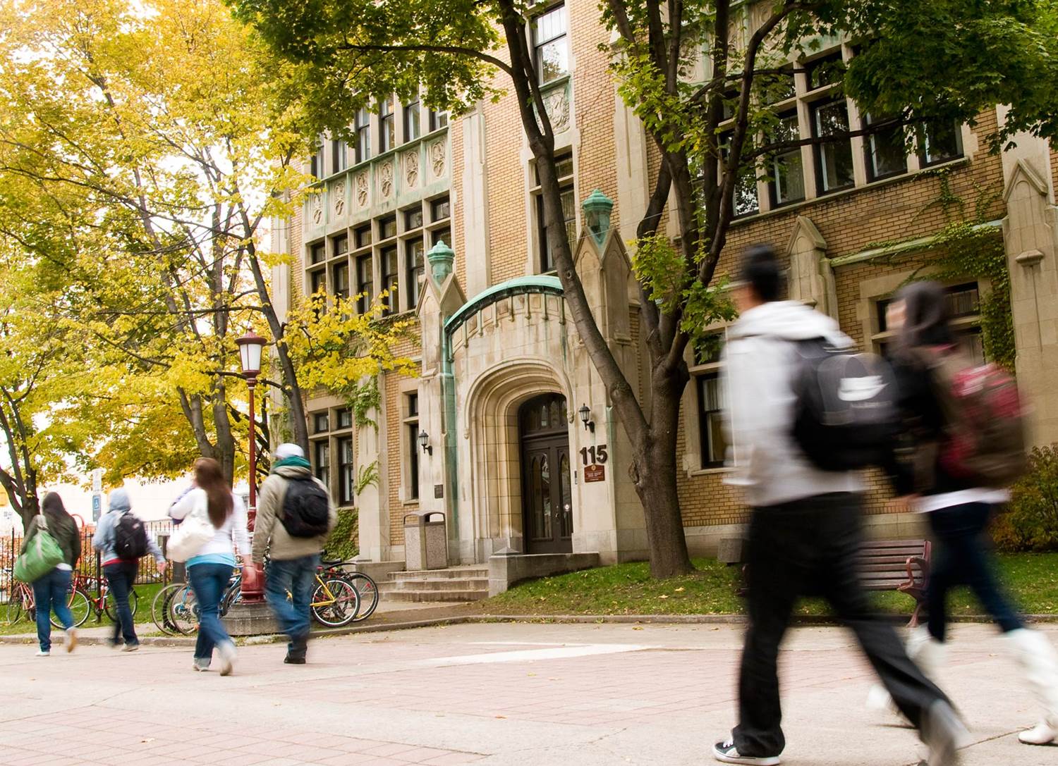 Étudiants qui marchent sur le campus