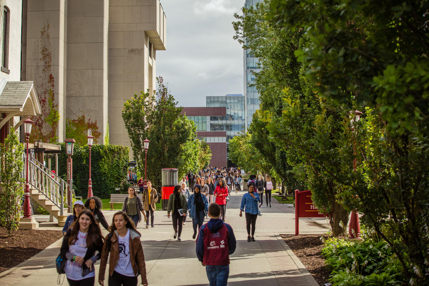 Étudiants marchant sur le campus