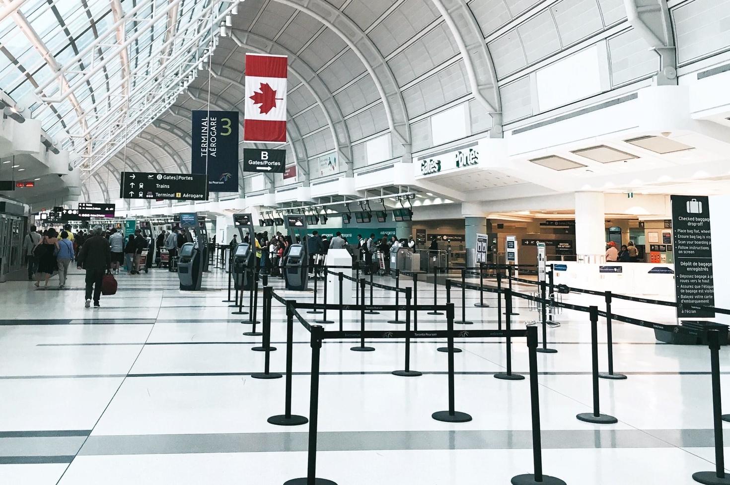 Airport with a Canadian flag displayed