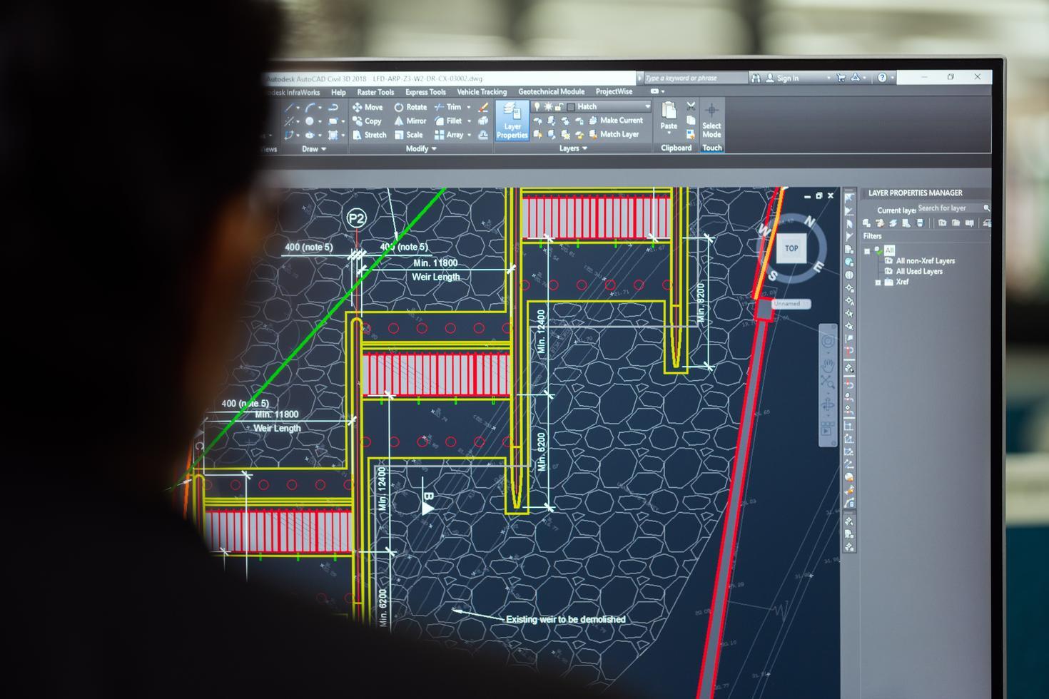 Dessin Autocad sur écran d'ordinateur