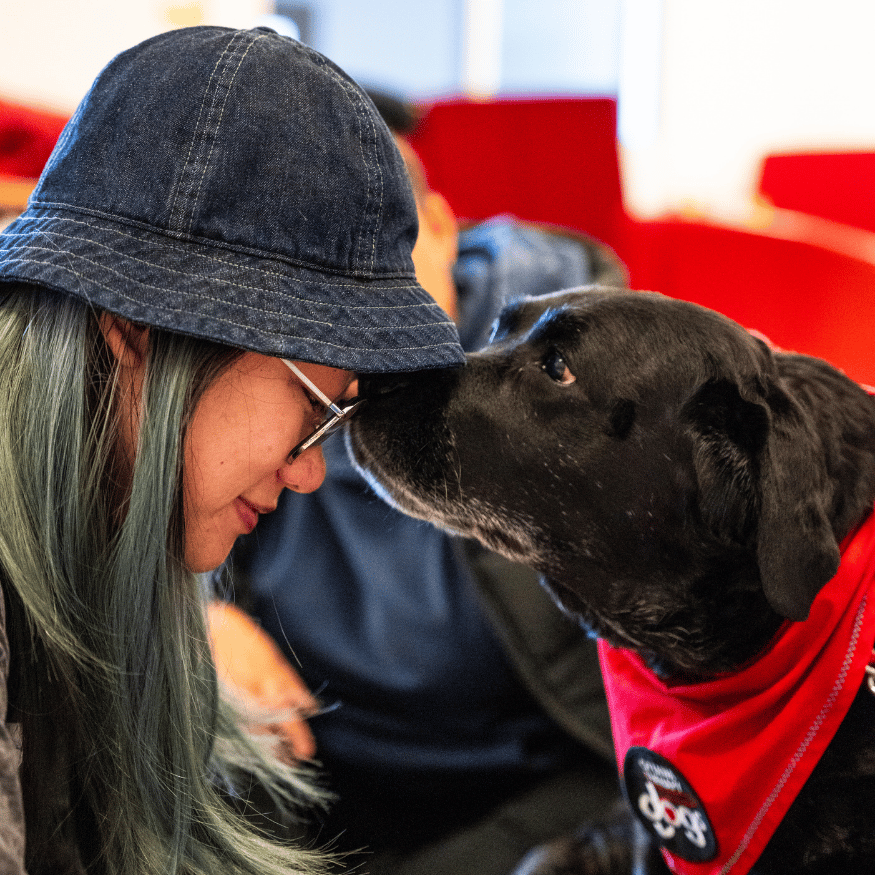 Student with therapy dog.