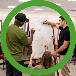 Students writing on whiteboard