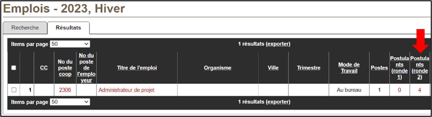 Image du Navigateur COOP - Onglet résultats