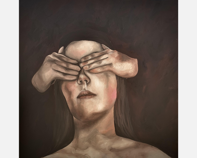 Painting called hidden (Hands hiding eyes)