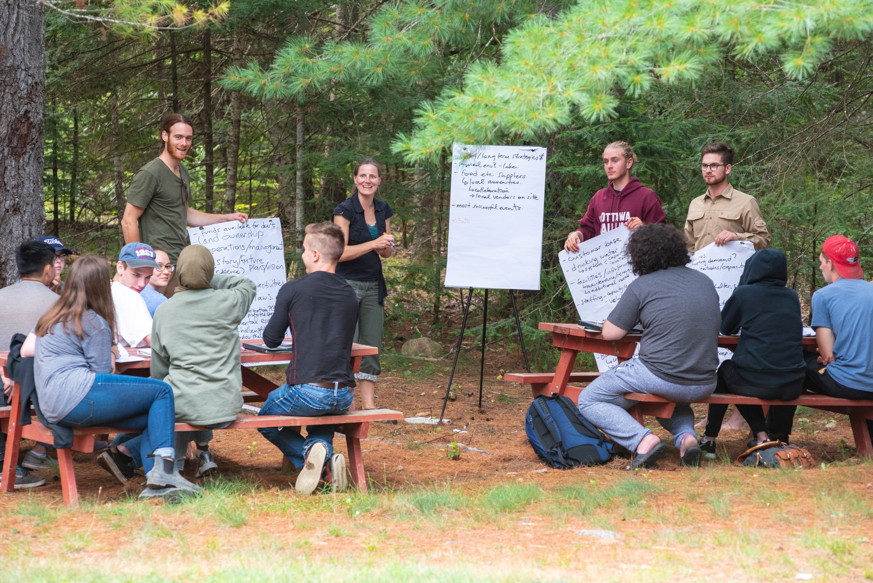 teaching to a group of student in nature