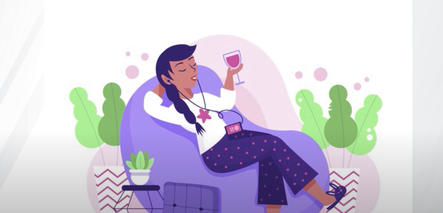 Personnage allongé avec un verre de vin